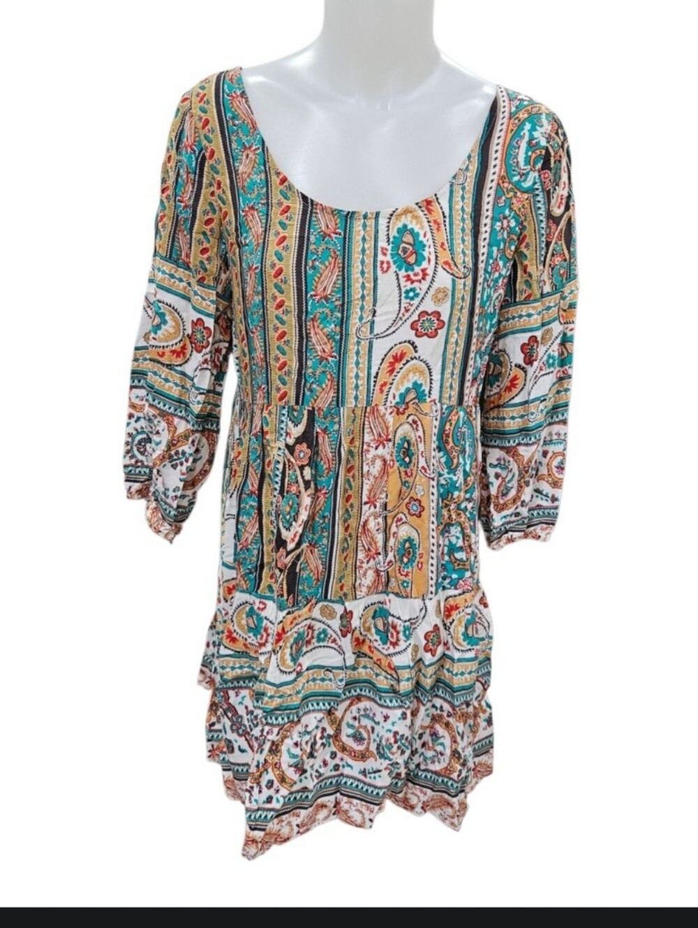 Umgee Floral Paisley Peasant Babydoll Mlni Dress Boho Sleeve Hippie Flowy Sz S